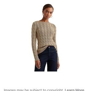 RALPH LAUREN Womens Tan Shimmer Cable Knit Long Sleeve Boat Neck Sweater Sz XL